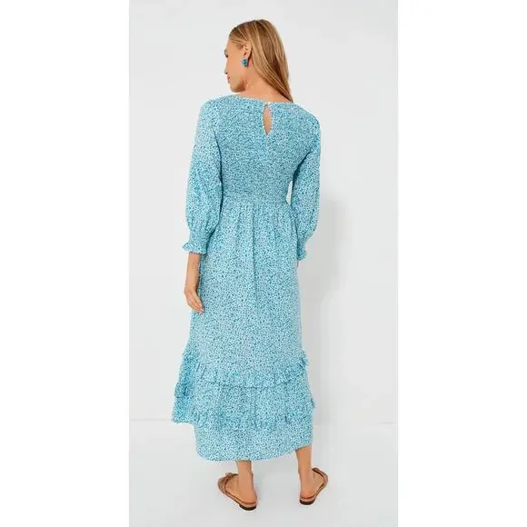 Pink City Prints Tuckernuck Ocean Ditsy Isabel V Neck Dress Long Sleeve Cotton - Picture 5 of 16